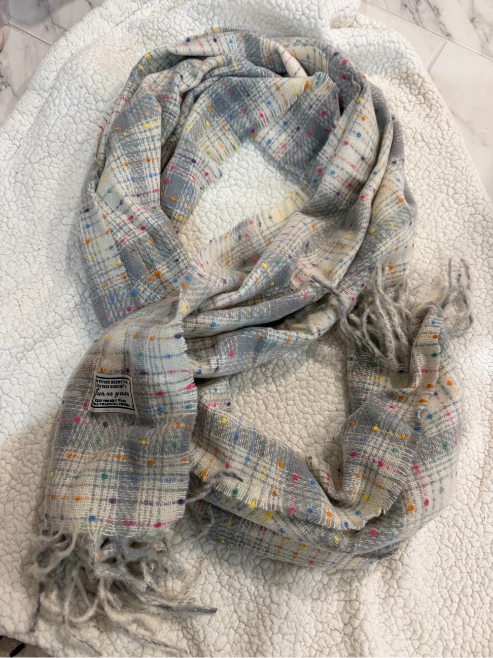 Light Gray Speckled Fringe Scarf - Women's Multicolor Accent Wrap